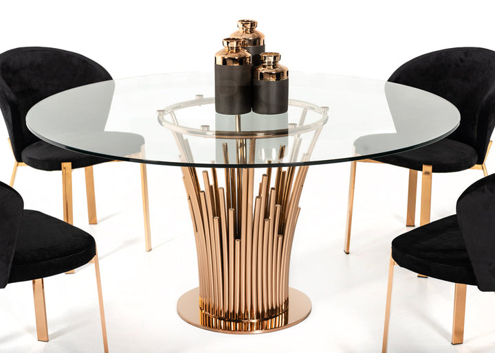 Modrest Paxton Modern Round Glass & Rosegold Dining Table - MONAVILLA