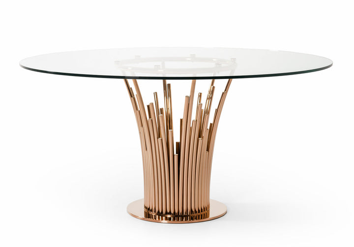 Modrest Paxton Modern Round Glass & Rosegold Dining Table - MONAVILLA