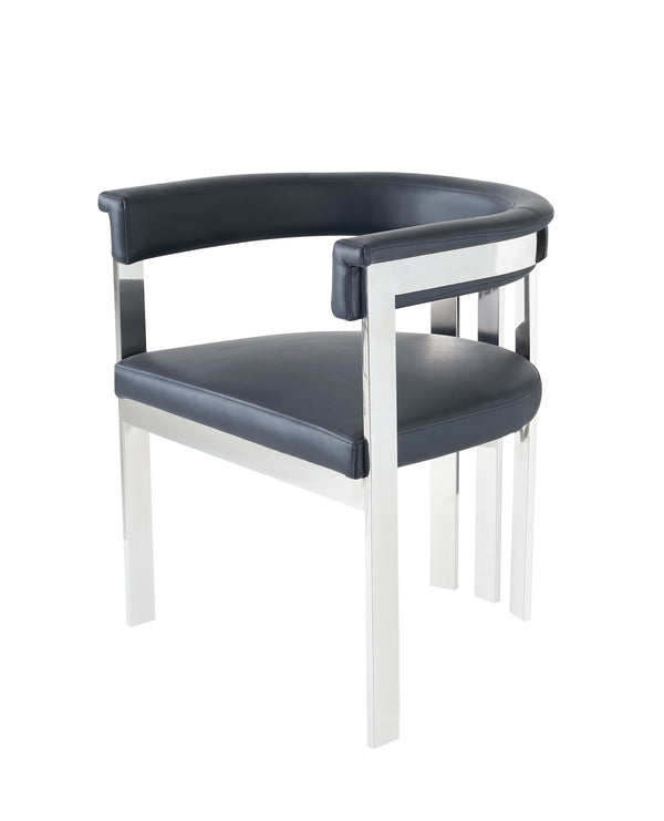 Modrest Pontiac Modern Black Vegan Leather and Stainless Steel Dining Chair - MONAVILLA