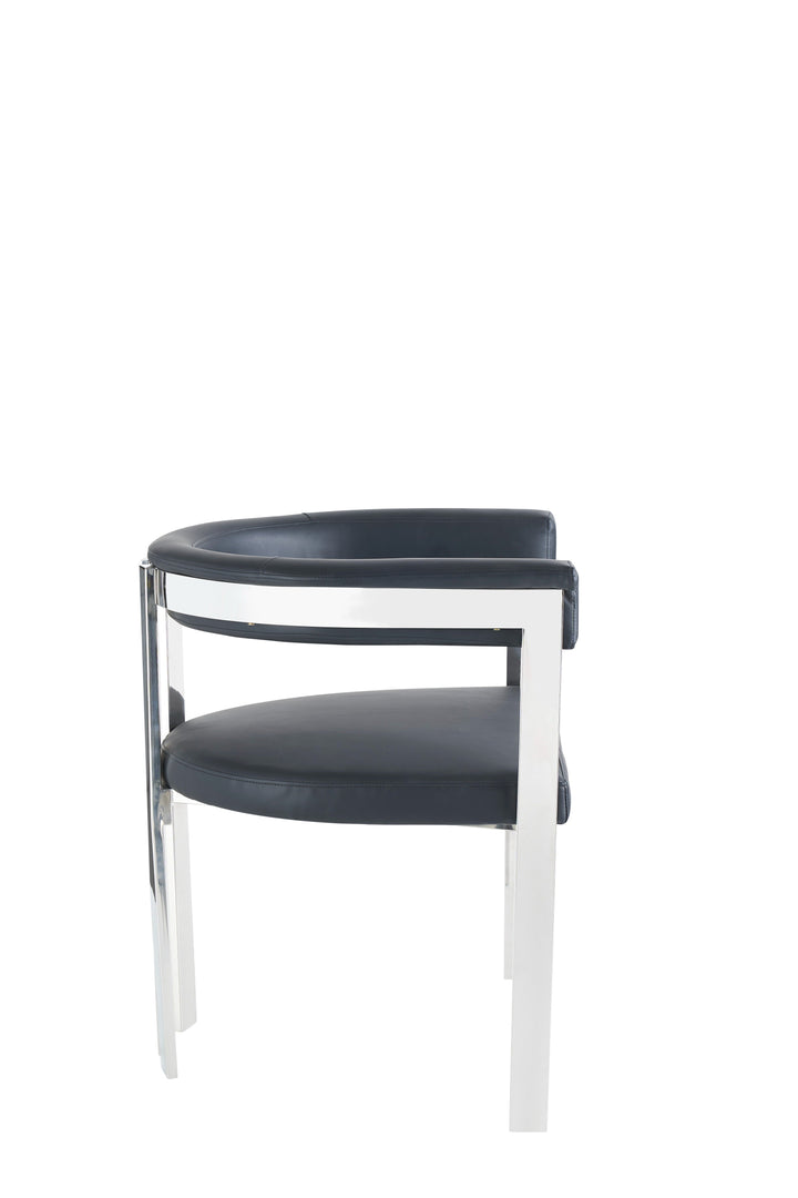 Modrest Pontiac Modern Black Vegan Leather and Stainless Steel Dining Chair - MONAVILLA