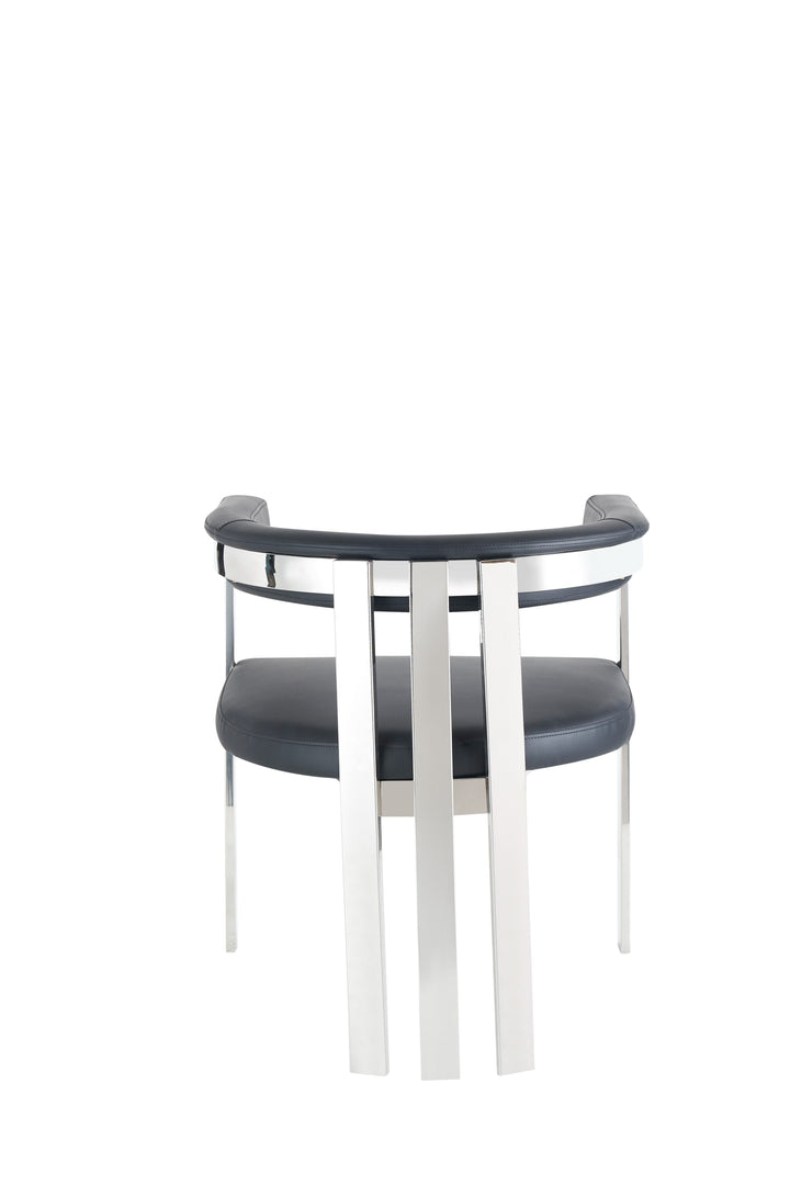 Modrest Pontiac Modern Black Vegan Leather and Stainless Steel Dining Chair - MONAVILLA