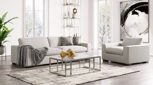 Divani Casa Poppy Modern White Fabric Long Sofa - MONAVILLA