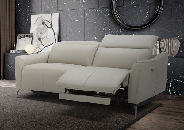 Divani Casa Prairie Modern Light Grey Leather Dual Electric Sofa Recliner with Electric Headrest - MONAVILLA