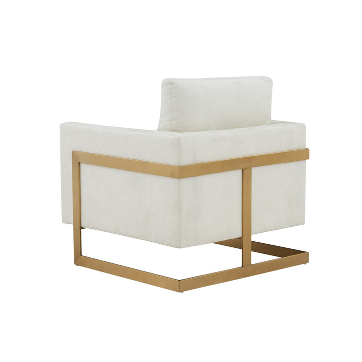 Modrest Prince Contemporary Cream Fabric & Gold Metal Accent Chair - MONAVILLA
