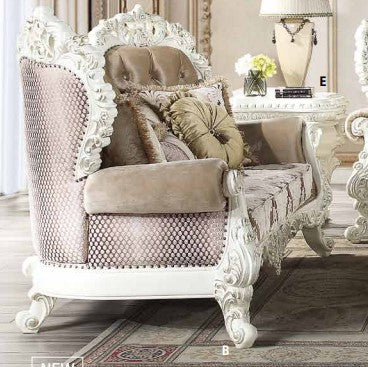 ACME Vanaheim Fabric & Antique White Finish Loveseat Model LV00804 - MONAVILLA