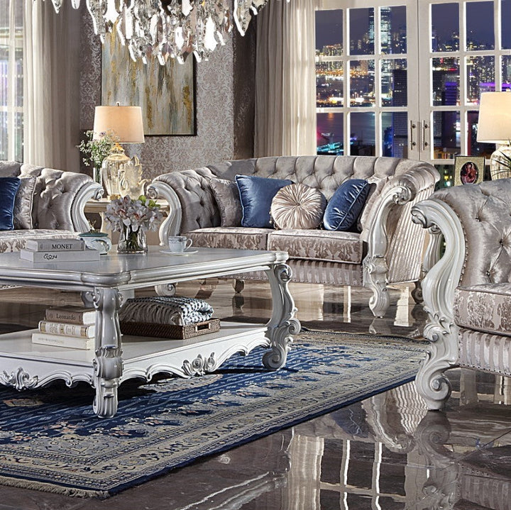 ACME Versailles Ivory Fabric & Bone White Finish Loveseat Model LV01395 - MONAVILLA