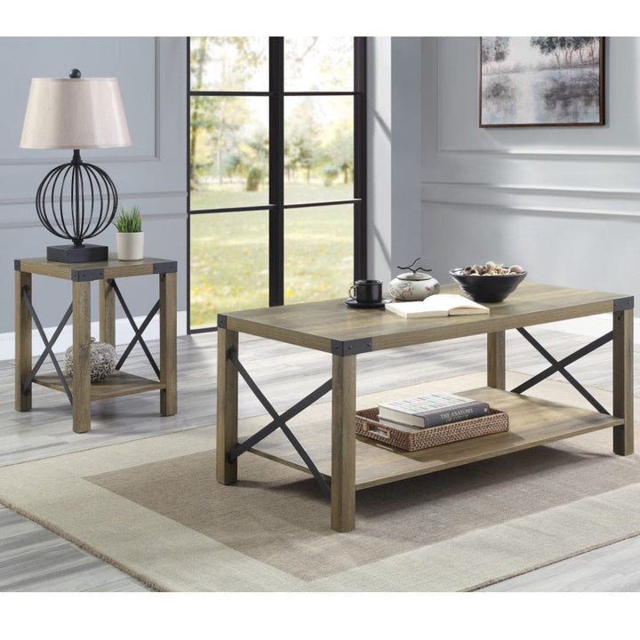 ACME Abiram Rustic Oak Finish End Table Model LV01002 - MONAVILLA