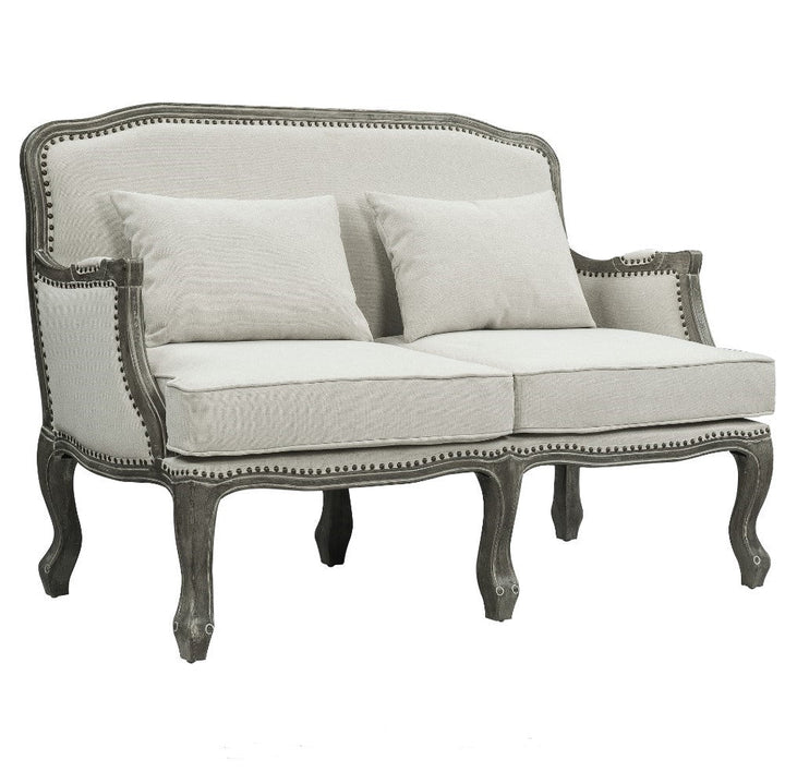ACME Tania Cream Linen & Brown Finish Loveseat Model LV01131 - MONAVILLA