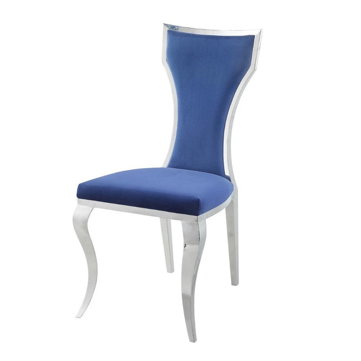 ACME Azriel Blue Velvet & Mirroed Silver Finish Side Chair Model DN01192 - MONAVILLA