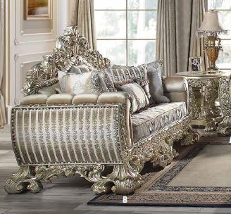 ACME Sorina Velvet, Fabric & Antique Gold Finish Loveseat Model LV01206 - MONAVILLA