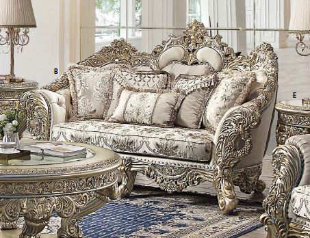 ACME Danae Fabric, Champagne & Gold Finish Loveseat Model LV01194 - MONAVILLA