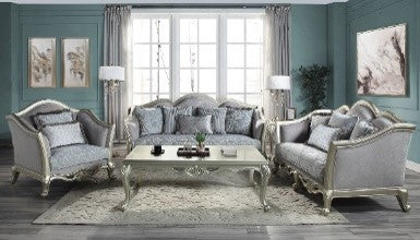 ACME Qunsia Light Gray Linen & Champagne Finish Loveseat Model LV01118 - MONAVILLA