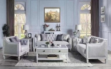 ACME Katia Light Gray Linen & Weathered White Finish Loveseat Model LV01050 - MONAVILLA