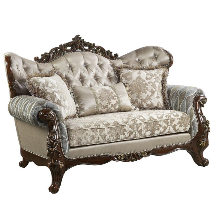 ACME Benbek Fabric & Antique Oak Finish Loveseat Model LV00810 - MONAVILLA