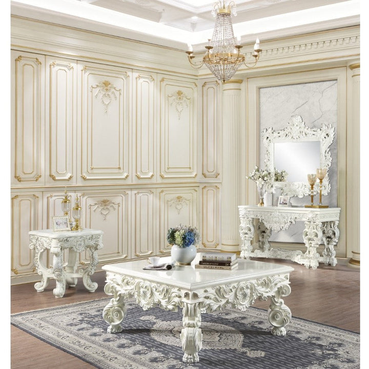 ACME Adara Antique White Finish End Table Model LV01218 - MONAVILLA