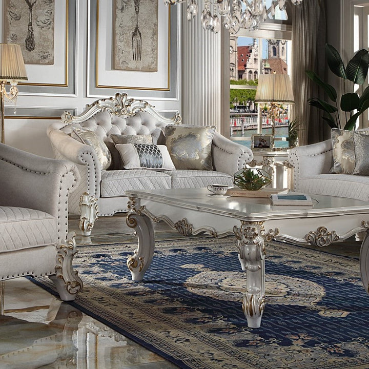 ACME Vendom II Two Tone Ivory Fabric & Antique Pearl Finish Loveseat Model LV01330 - MONAVILLA