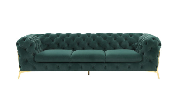 Divani Casa Quincey Transitional Emerald Green Velvet Sofa - MONAVILLA