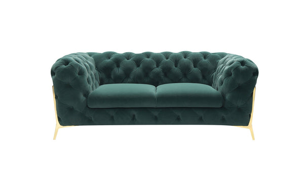 Divani Casa Quincey Transitional Emerald Green Velvet Loveseat - MONAVILLA