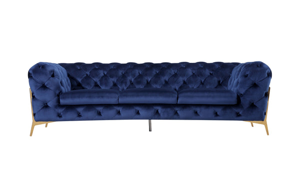 Divani Casa Quincey Transitional Blue Velvet Sofa - MONAVILLA