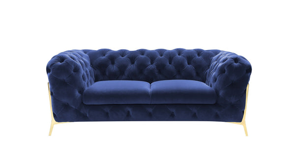 Divani Casa Quincey Transitional Blue Velvet Loveseat - MONAVILLA