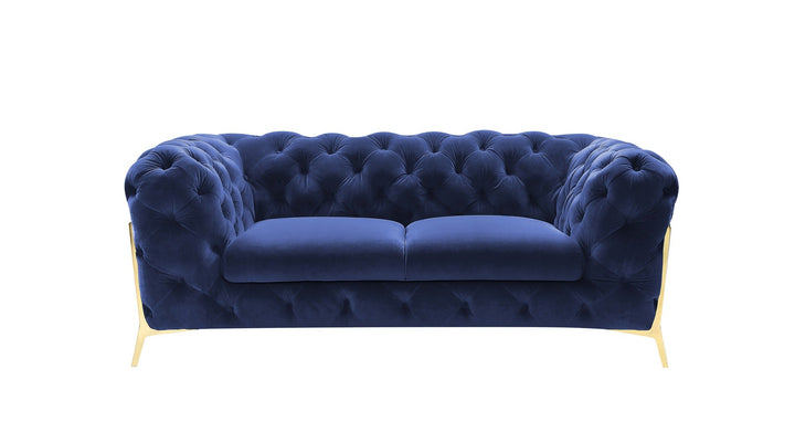 Divani Casa Quincey Transitional Blue Velvet Loveseat - MONAVILLA