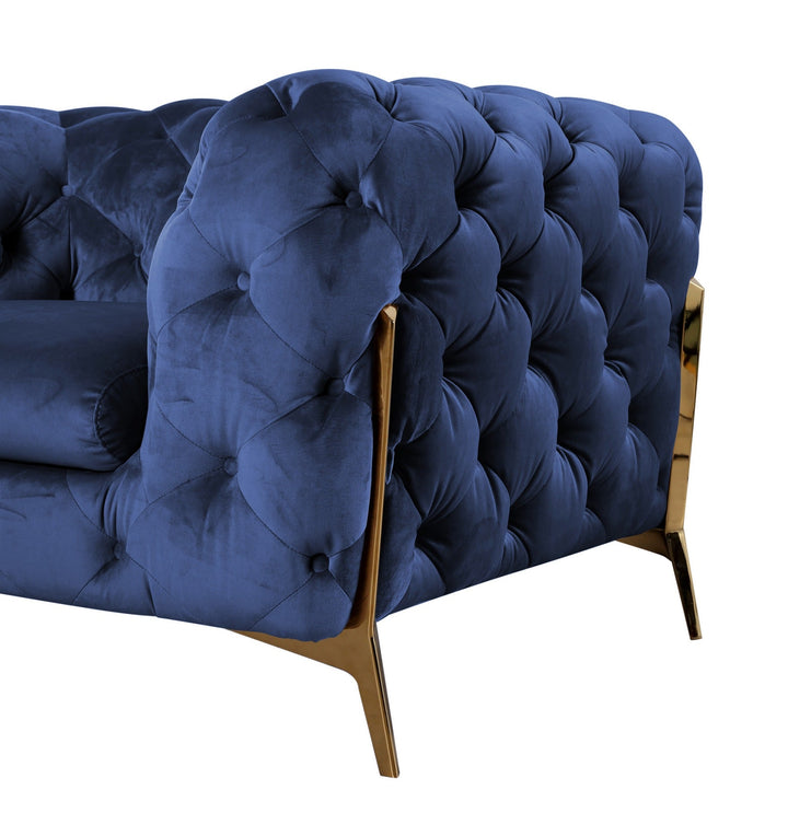 Divani Casa Quincey Transitional Blue Velvet Loveseat - MONAVILLA