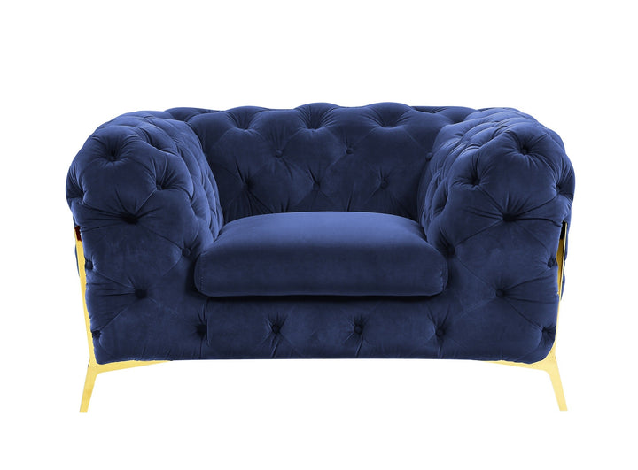 Divani Casa Quincey Transitional Blue Velvet Chair - MONAVILLA