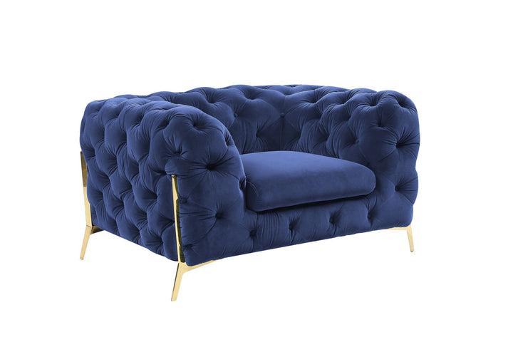 Divani Casa Quincey Transitional Blue Velvet Chair - MONAVILLA