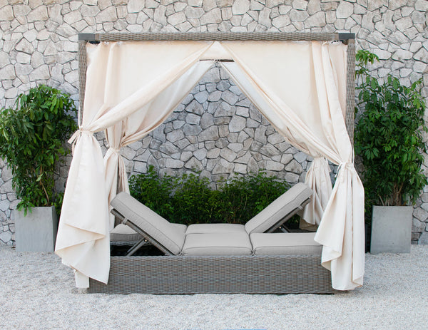 Divani Casa Marin Outdoor Beige Canopy Sunbed - MONAVILLA