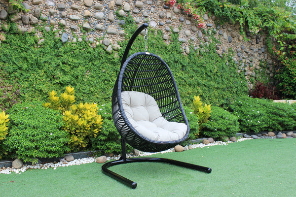 Divani Casa Havana Outdoor Black & Beige Hanging Chair - MONAVILLA
