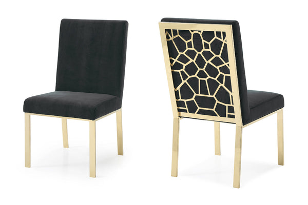 Modrest Reba Modern Black Velvet & Gold Dining Chair (Set of 2) - MONAVILLA