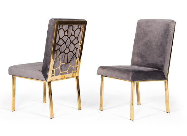 Modrest Reba Modern Grey Velvet & Gold Dining Chair (Set of 2) - MONAVILLA