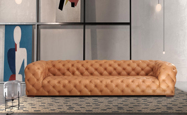 Divani Casa Dexter Transitional Camel Tufted Sofa - MONAVILLA