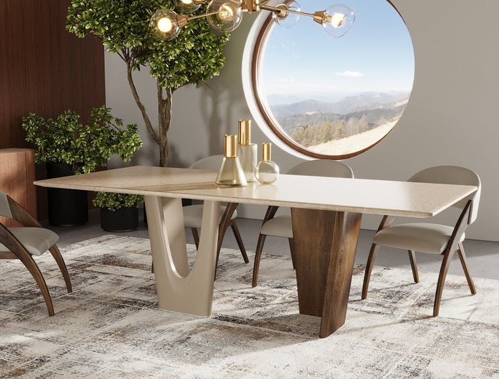 Modrest Brianna Contemporary Marble and Cream With alnut Dining Table - MONAVILLA