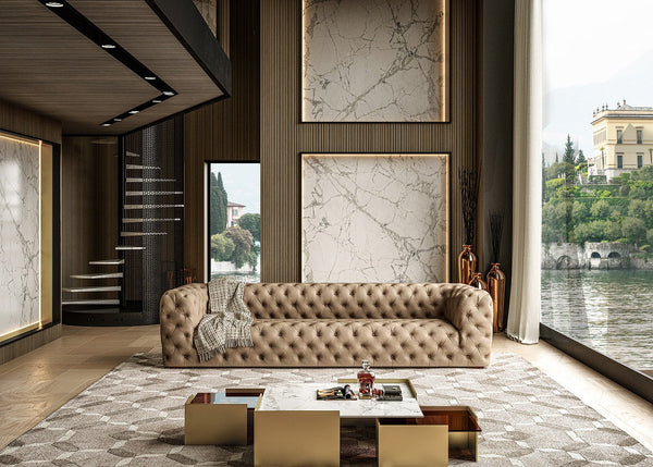 Coronelli Collezioni Ellington Italian Beige Nubuck Leather 4 Seater Sofa - MONAVILLA
