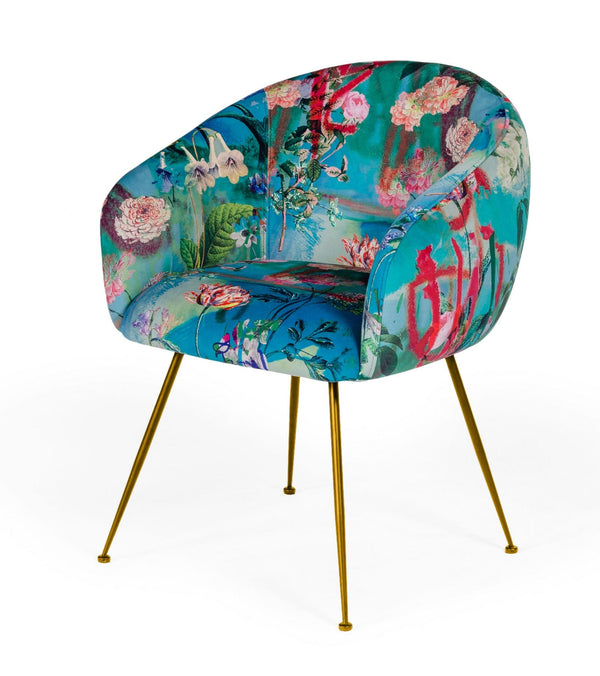 Modrest Roxann Contemporary Floral Velvet Gold Dining Chair - MONAVILLA