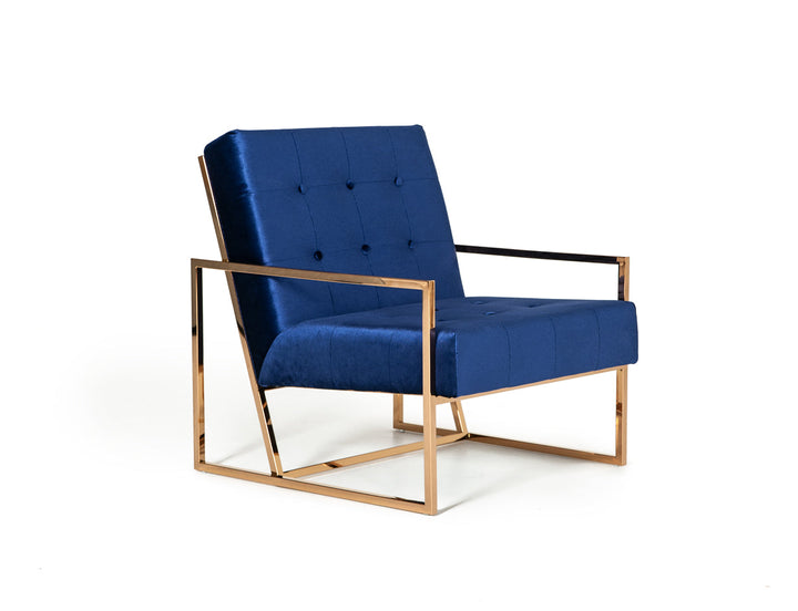 Modrest Samara Modern Blue & Gold Accent Chair - MONAVILLA