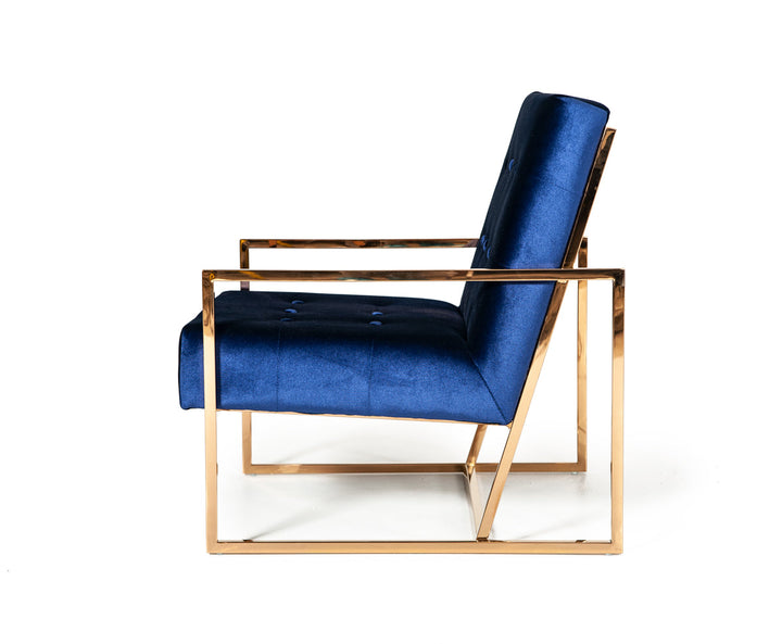 Modrest Samara Modern Blue & Gold Accent Chair - MONAVILLA