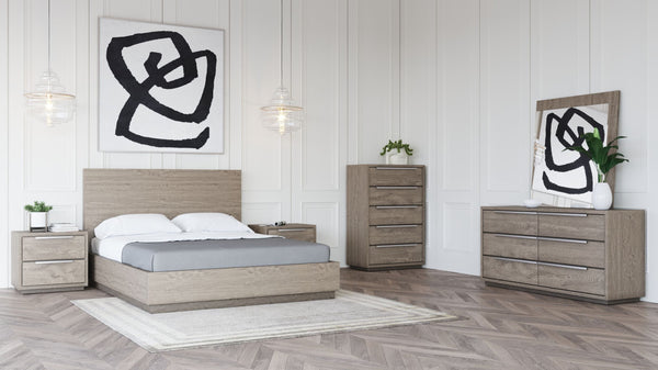 Queen Modrest Samson Contemporary Grey & Silver Bedroom Set - MONAVILLA