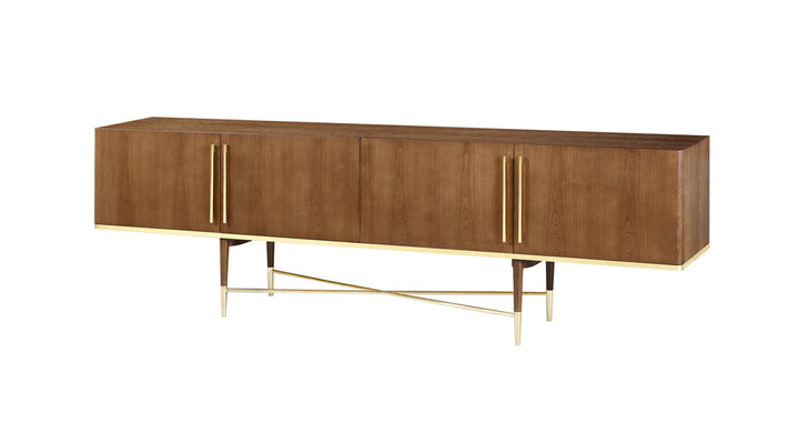 Modrest Bernard Mid Century Modern Walnut & Gold Buffet - MONAVILLA