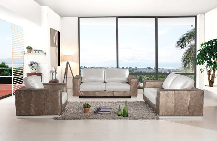 Divani Casa Cordova Modern Bronze & White Leather Sofa Set - MONAVILLA