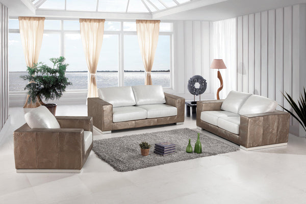 Divani Casa Cordova Modern Bronze & White Leather Sofa Set - MONAVILLA