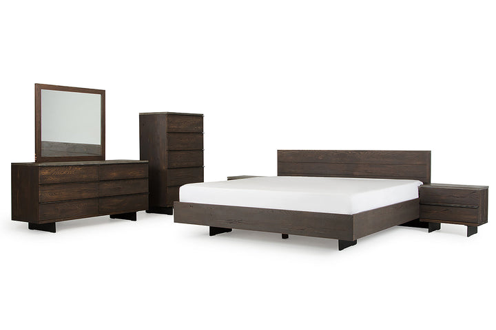 Queen Modrest Selma Modern Dark Aged Oak & Concrete Bedroom Set - MONAVILLA