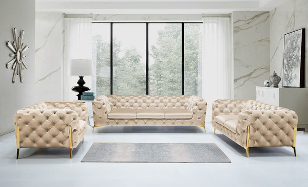 Divani Casa Sheila Transitional Light Beige Fabric Sofa Set - MONAVILLA