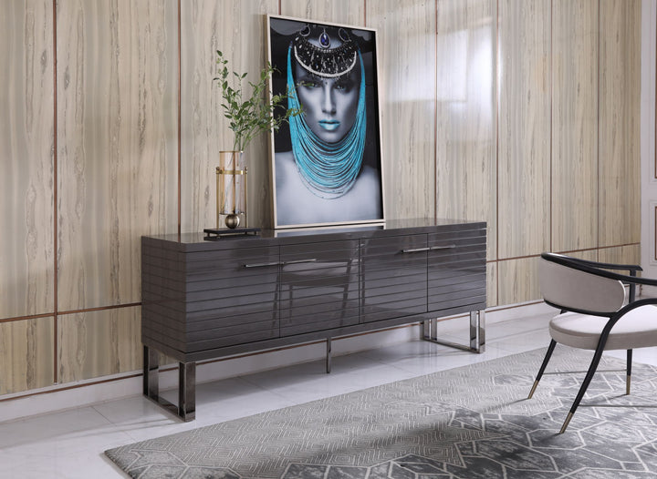 Modrest Splendor Grey High Gloss Slatted Buffet - MONAVILLA