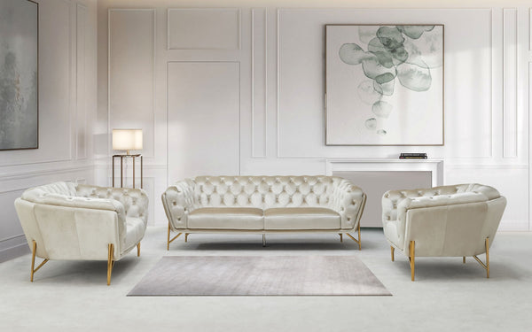 Divani Casa Stella Transitional Beige Velvet Sofa Set - MONAVILLA