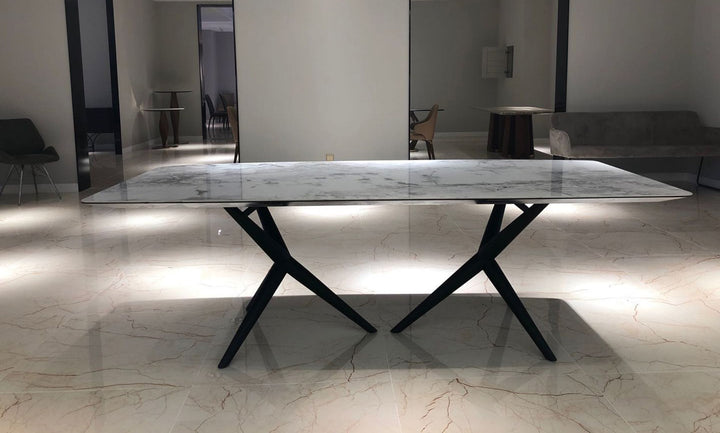 Modrest Stetson Modern White Ceramic & Smoked Ash Dining Table - MONAVILLA