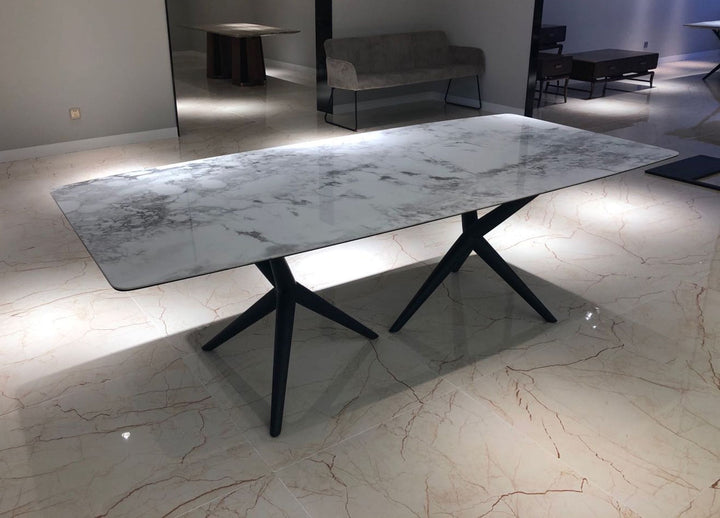 Modrest Stetson Modern White Ceramic & Smoked Ash Dining Table - MONAVILLA