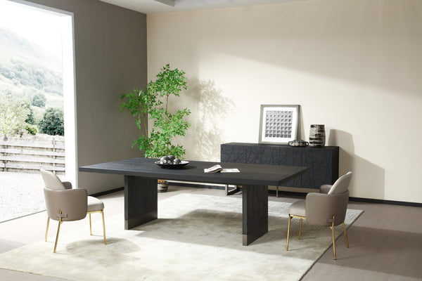 Modrest Kenda Modern Black Ash Stainless Steel Dining Table