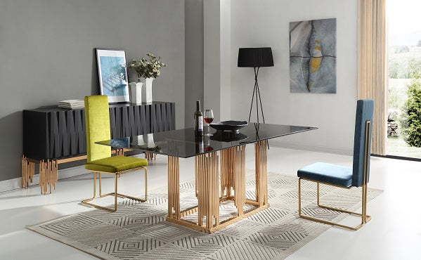 Modrest Token Modern Smoked Grey Glass & Rosegold Dining Table - MONAVILLA